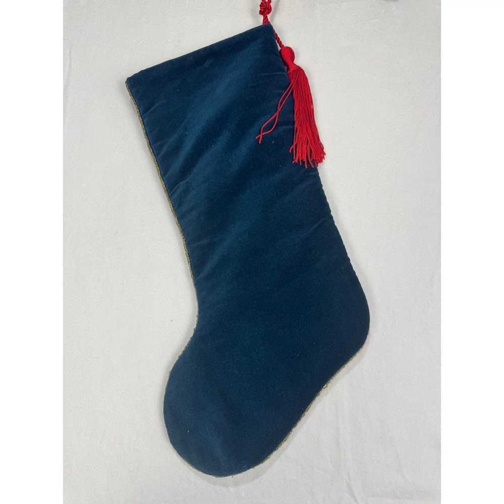 Prima Creations Velvet Christmas Stockings Navy Burgundy Sequin Candy Cane Set 2